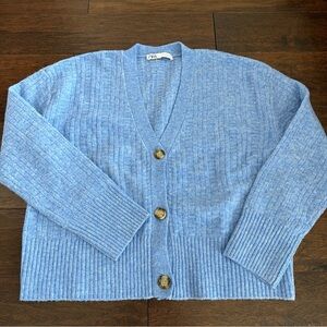 ZARA Light Blue Cardigan Small Knit Button Front Knit Sweater Spring